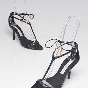 Stella McCartney Black Faux Leather T-Strap Sandals Size 5.5/36